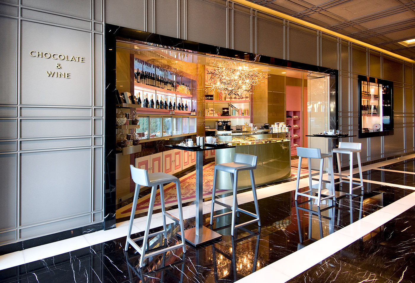 Interior of a chocolate and wine store