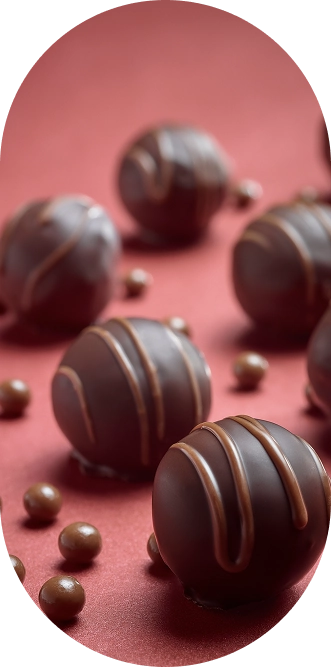 Chocolate bonbons on a red surface